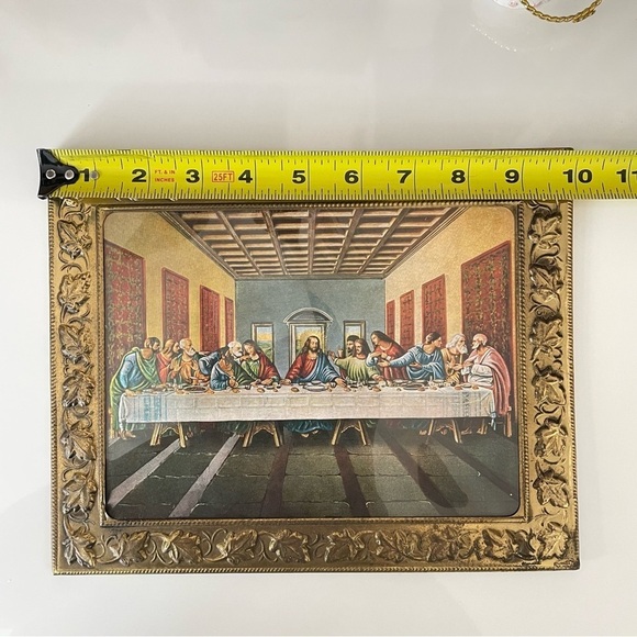 Vintage Last Supper Foil Tin Frame Picture 8 x 10 - Picture 6 of 7